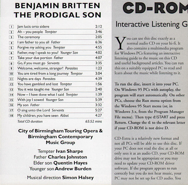 Britten* - City Of Birmingham Touring Opera & Birmingham Contemporary Music Group : The Prodigal Son (CD, Enh)