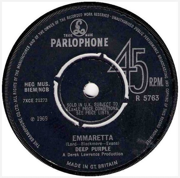 Deep Purple : Emmaretta (7", Single, Mono)