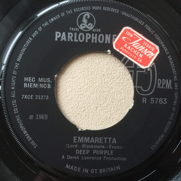 Deep Purple : Emmaretta (7", Single, Mono)