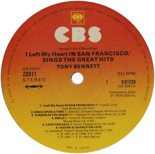 Tony Bennett : I Left My Heart In San Francisco / Tony Sings The Great Hits (2xLP, Comp, Gat)