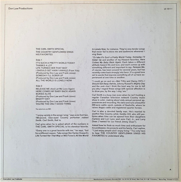 Carl Smith (3) : The Carl Smith Special (The Country Gentleman Sings His Favorites) (LP, Album, RE, Ter)