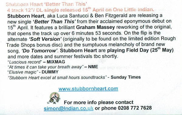 Stubborn Heart : Better Than This (CD, Single, Promo)