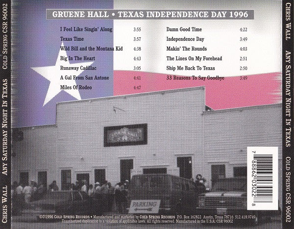Chris Wall : Any Saturday Night In Texas (Live) (CD, Album)