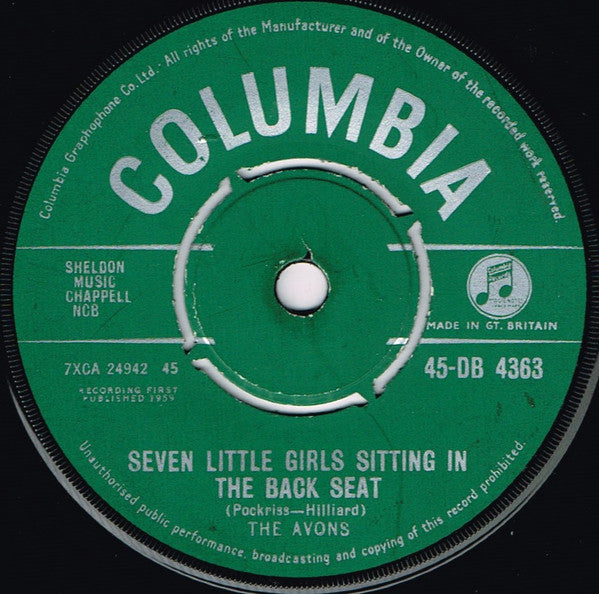 The Avons : Seven Little Girls Sitting In The Back Seat (7", Single)