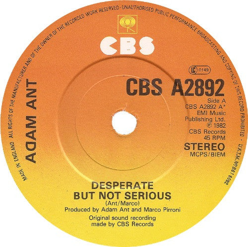 Adam Ant - Desperate But Not Serious (7) (Very Good Plus (VG)) - DaddyPop