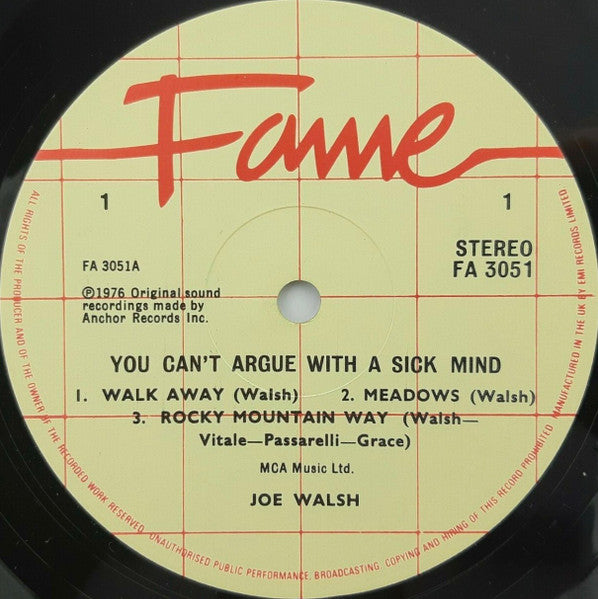 Joe Walsh : You Can't Argue With A Sick Mind (LP, Album, RE)