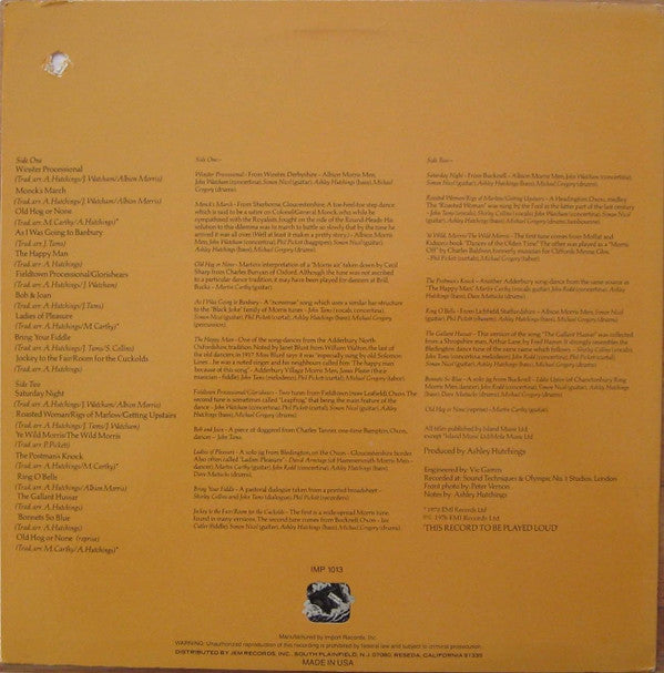 Ashley Hutchings • Simon Nicol • John Tams • Phil Pickett* • Michael Gregory (2) • Dave Mattacks • Shirley Collins • Martin Carthy • John Watcham • John Rodd (2) • Albion Morris Men • Ian Cutler • Adderbury Village Morris Men : Son Of Morris On (LP, Album)