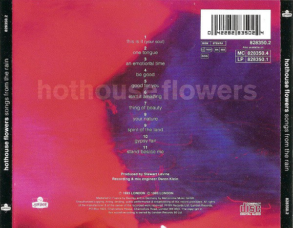 Hothouse Flowers : Songs From The Rain (CD, Album)