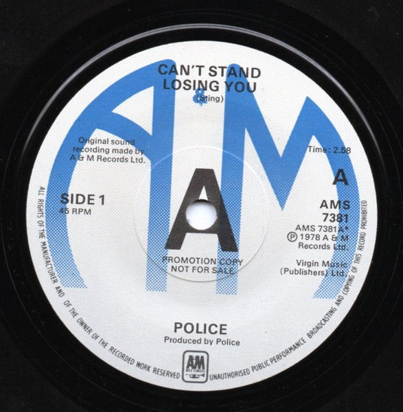 The Police : Can't Stand Losing You (7", Single, Promo)