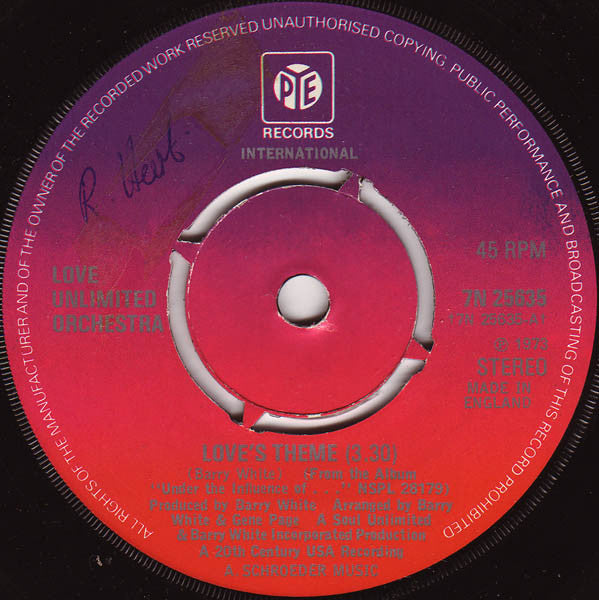Love Unlimited Orchestra : Love's Theme (7", Single)