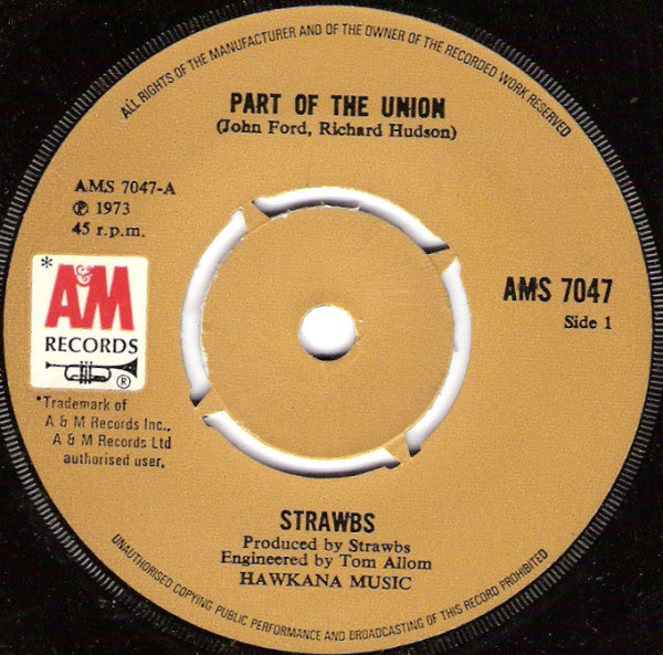 Strawbs : Part Of The Union (7", Single, Pus)