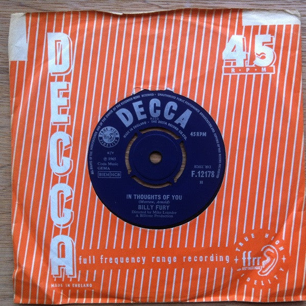 Billy Fury : In Thoughts Of You (7", Single)