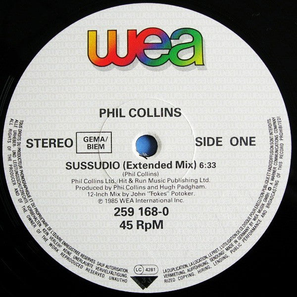 Phil Collins : Sussudio (Extended Remix) (12", Maxi)