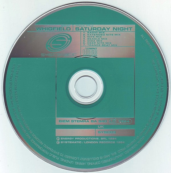 Whigfield : Saturday Night (CD, Single)