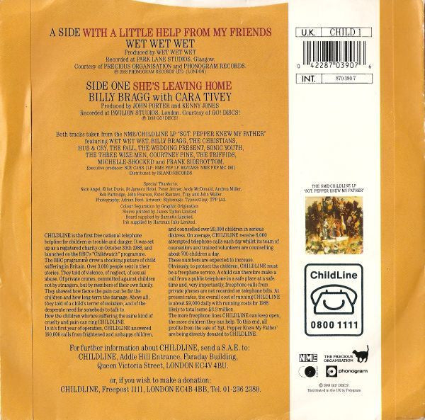 Wet Wet Wet / Billy Bragg : With A Little Help From My Friends / She's Leaving Home (7", Single, Pap)