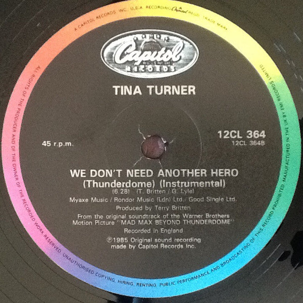 Tina Turner : We Don't Need Another Hero (Thunderdome) - Extended Mix (12", Single)