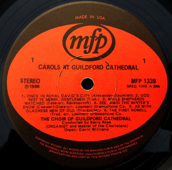 The Guildford Cathedral Choir : Christmas Carols From Guildford Cathedral (LP, Album, RE)
