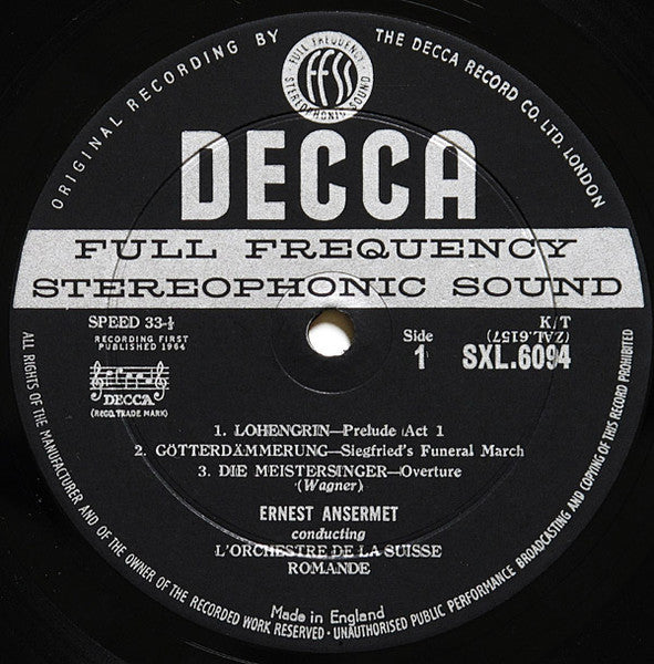 Ernest Ansermet Conducting L'Orchestre De La Suisse Romande : Ansermet Conducts Wagner (LP)