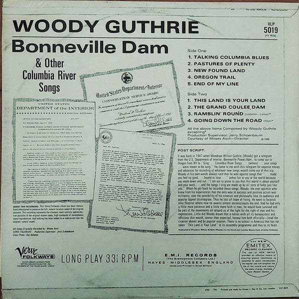 Woody Guthrie : Bonneville Dam & Other Columbia River Songs (LP, Mono)