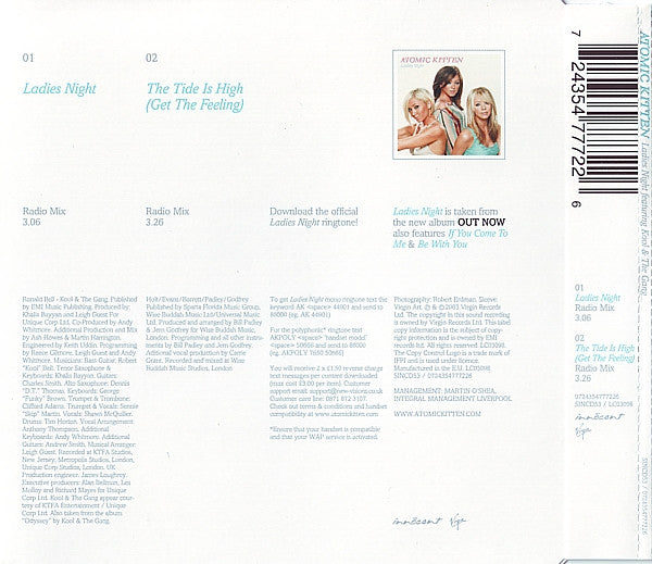 Atomic Kitten Featuring Kool & The Gang : Ladies Night (CD, Single)