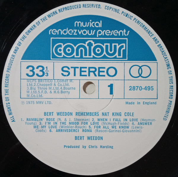 Bert Weedon : Bert Weedon Remembers Nat King Cole (LP)