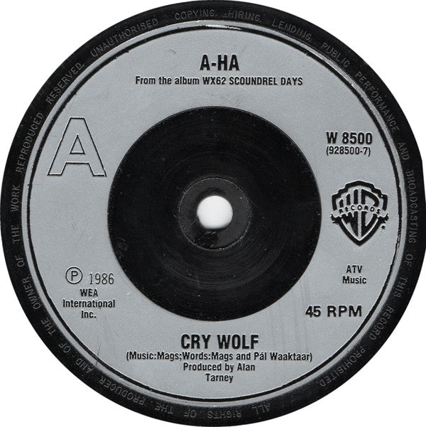 a-ha : Cry Wolf (7", Single, Sil)