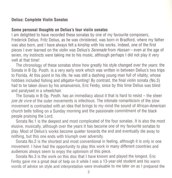 Frederick Delius / Tasmin Little • Piers Lane : Complete Violin Sonatas (CD)