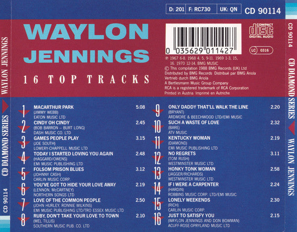 Waylon Jennings : 16 Top Tracks (CD, Comp)