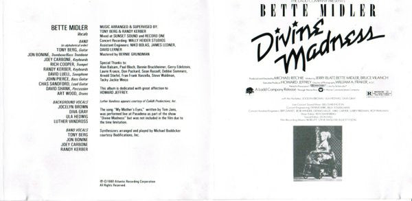 Bette Midler : Divine Madness (original soundtrack recording) (CD, Album, RE)