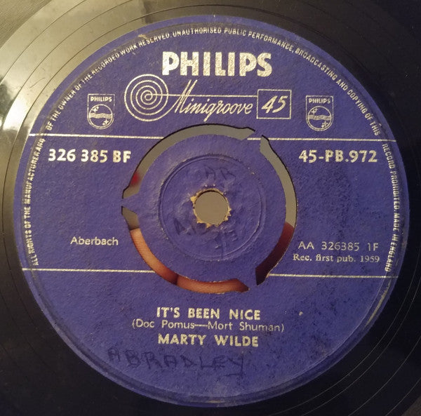 Marty Wilde : It's Been Nice (7", Single, 3-P)