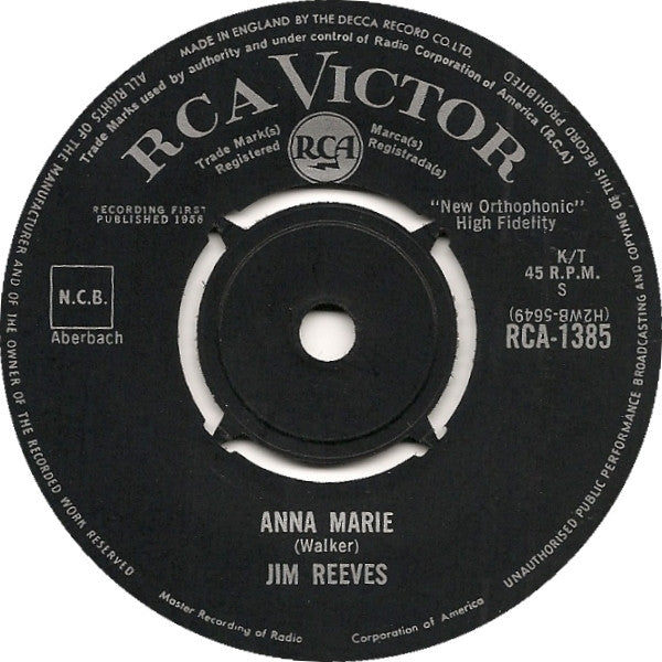Jim Reeves : I Love You Because / Anna Marie (7", Single)