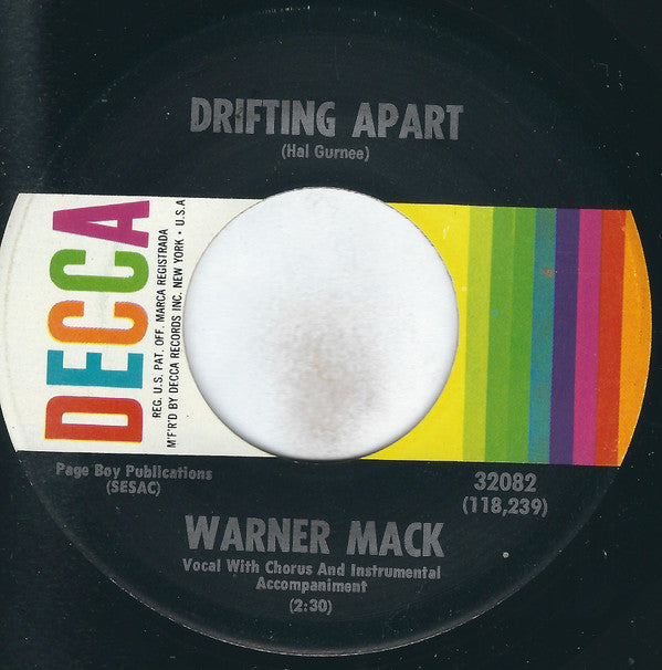Warner Mack : Drifting Apart (7", Single, Pin)