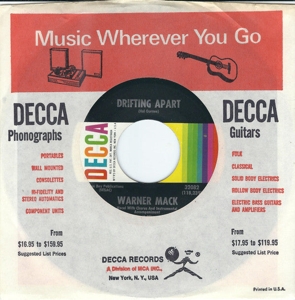 Warner Mack : Drifting Apart (7", Single, Pin)