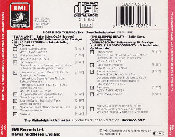 Riccardo Muti, Pyotr Ilyich Tchaikovsky : Suites From The Ballets: Swan Lake / Sleeping Beauty (CD, Album)