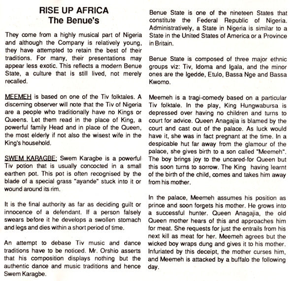 The Benue's : Rise Up Africa (CD, Album)