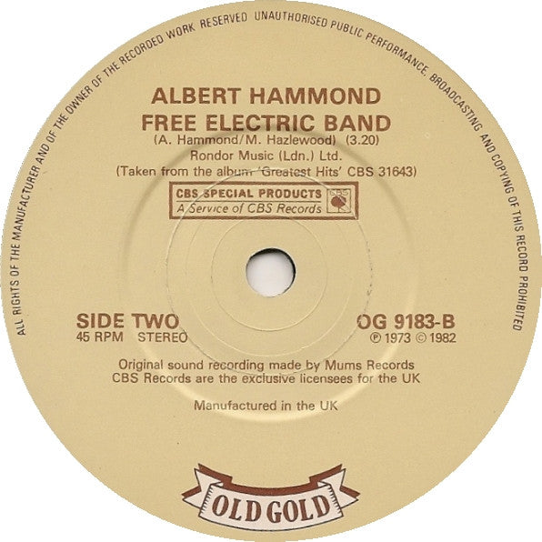 Albert Hammond - It Never Rains In Southern California Free Electric Band (Single) (Very Good Plus (VG)) - DaddyPop
