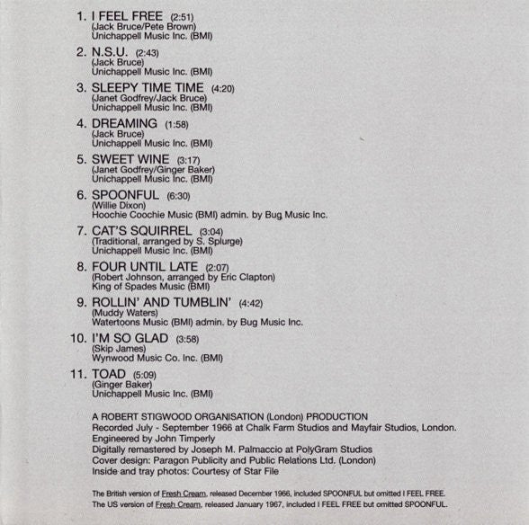 Cream (2) : Fresh Cream (CD, Album, RE, RM, RP, EDC)