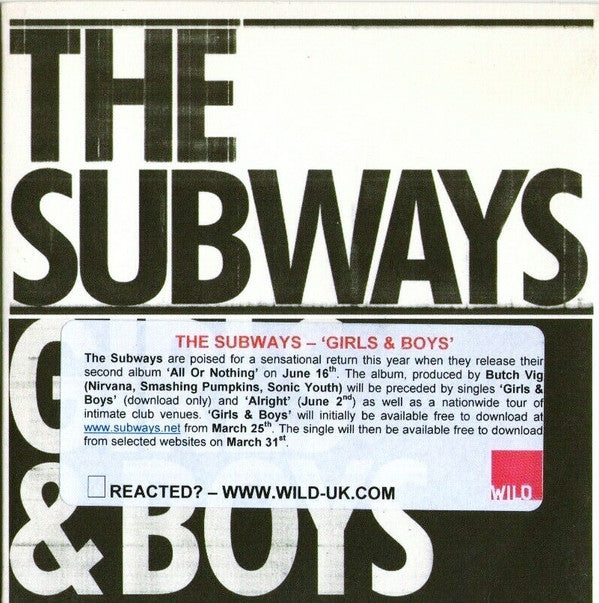 The Subways : Girls & Boys (CDr, Single, Promo, Car)