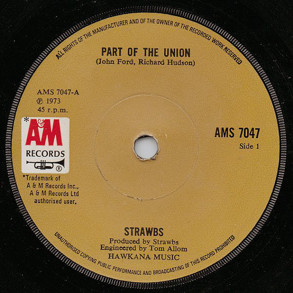 Strawbs : Part Of The Union (7", Single, Sol)