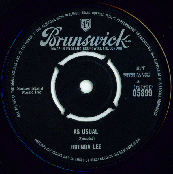 Brenda Lee : As Usual / Lonely Lonely Lonely Me (7", Single)