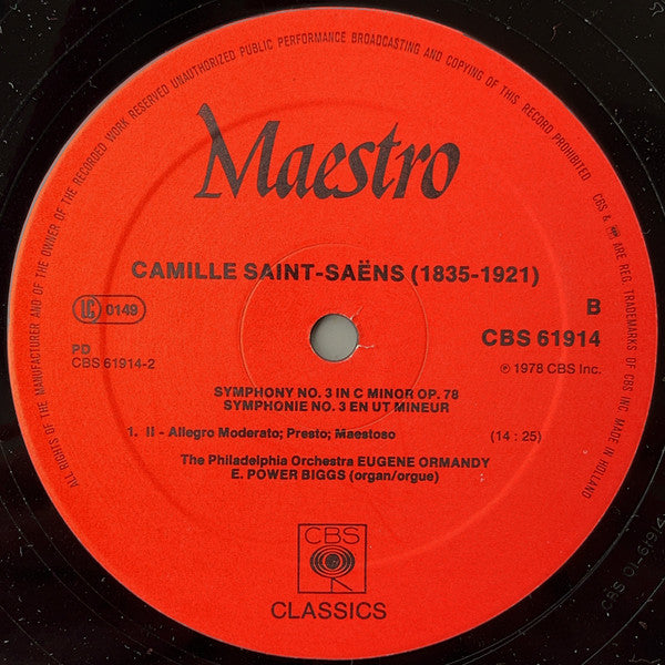 Camille Saint-Saëns, Eugene Ormandy, The Philadelphia Orchestra, E. Power Biggs : Symphonie Nº 3 Organ • Orgue (LP, RE)
