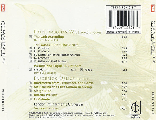 Ralph Vaughan Williams / Frederick Delius - Vernon Handley, London Philharmonic Orchestra : A Lark And A Cuckoo (CD, Comp, RM)