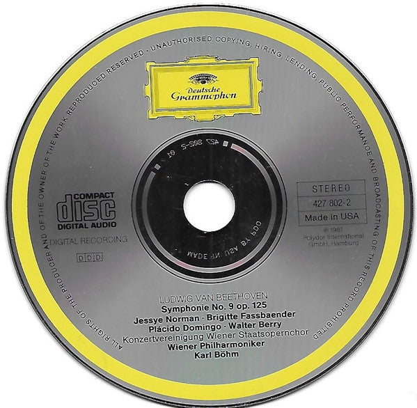 Ludwig van Beethoven – Jessye Norman / Brigitte Fassbaender / Placido Domingo / Walter Berry / Wiener Philharmoniker / Karl Böhm : Symphony No. 9 In D Minor, Op. 125 (CD, Album, RE)