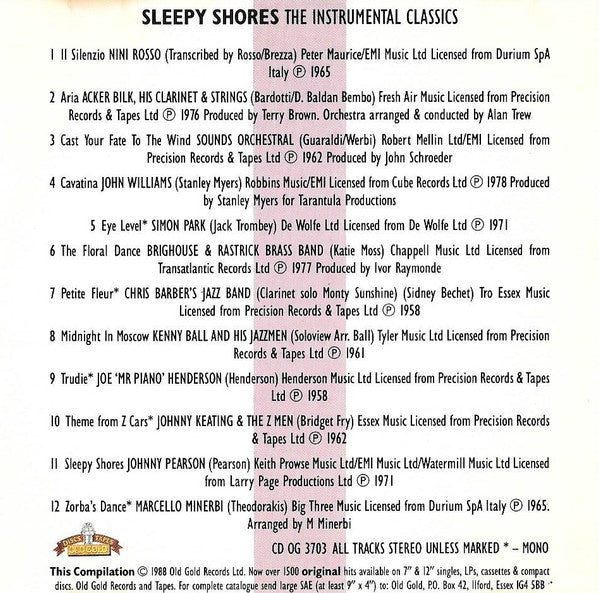 Various : Sleepy Shores - The Instrumental Classics (CD, Comp, Mono, RM)