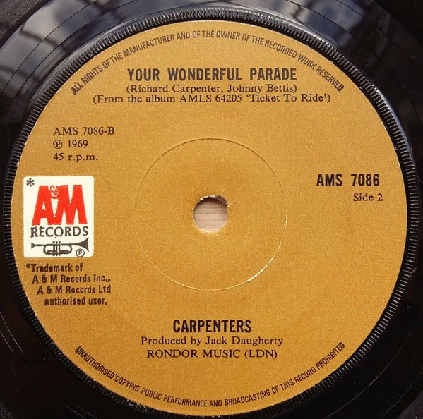 Carpenters : Top Of The World (7", Single, Sol)