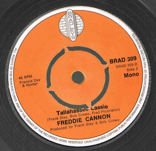 Freddy Cannon : Way Down Yonder In New Orleans / Tallahassee Lassie (7", Single, Mono, 4 P)