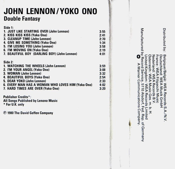 John Lennon & Yoko Ono : Double Fantasy (Cass, Album)