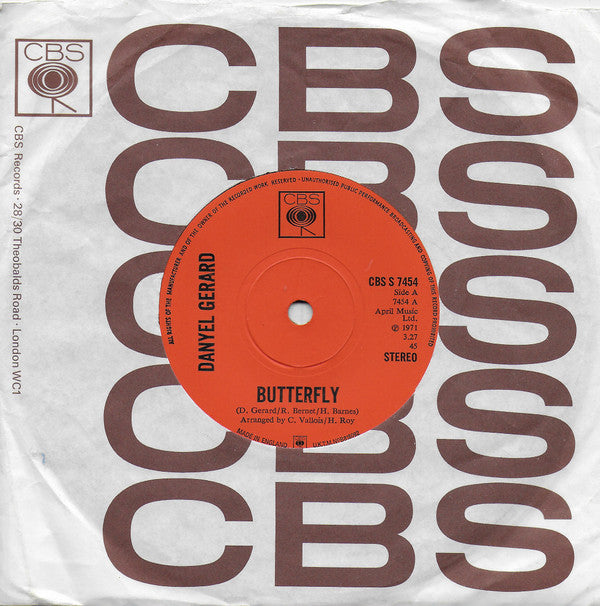 Danyel Gérard : Butterfly (7", Single, Sol)