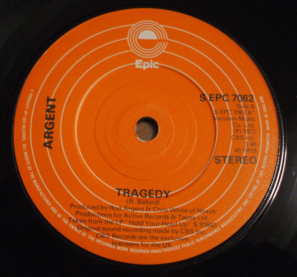 Argent - Hold Your Head Up Tragedy (7) (Very Good (VG)) - DaddyPop