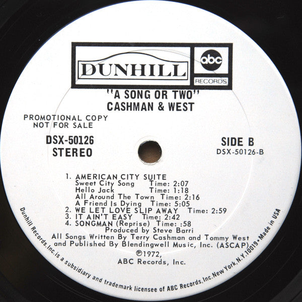 Cashman & West : A Song Or Two (LP, Album, Promo, San)